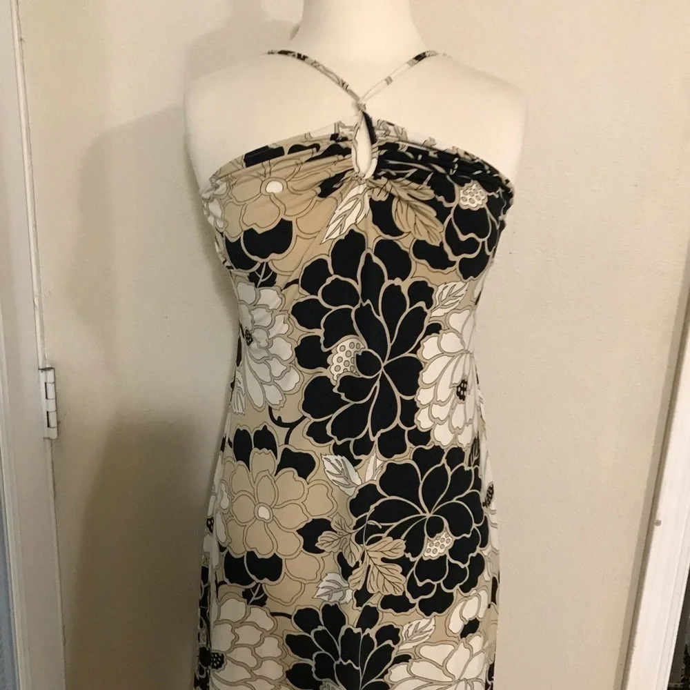 BCBG MAXAZRIA Cross back halter straps summer dress sz L - Picture 4 of 6